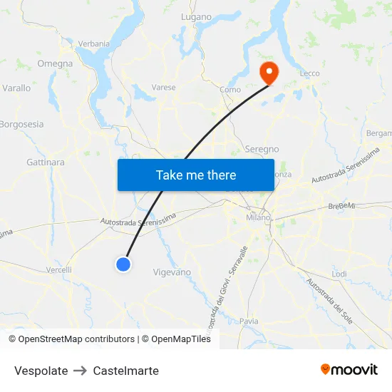 Vespolate to Castelmarte map