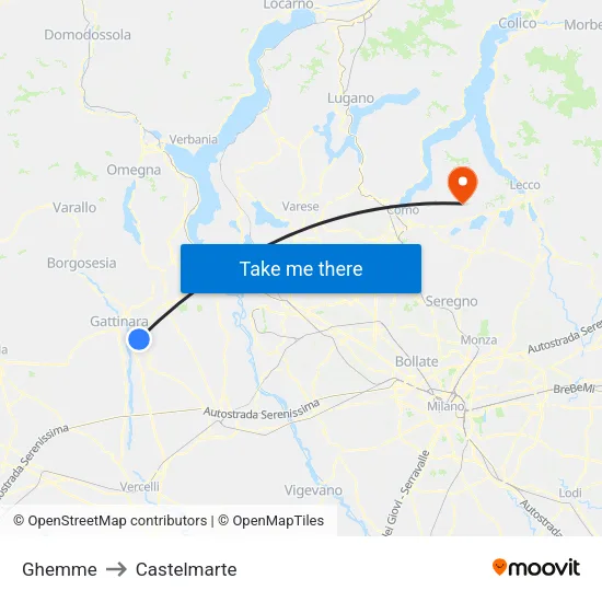 Ghemme to Castelmarte map