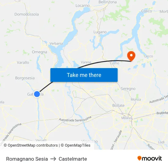 Romagnano Sesia to Castelmarte map