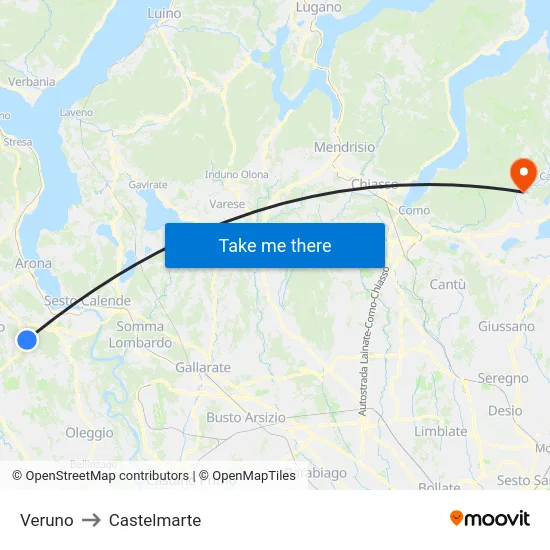 Veruno to Castelmarte map