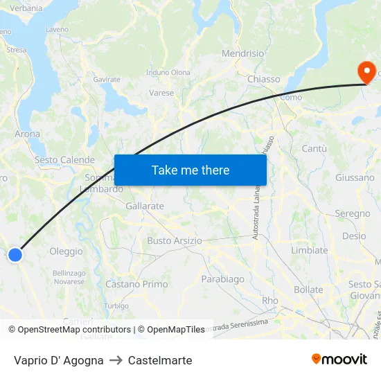 Vaprio D' Agogna to Castelmarte map