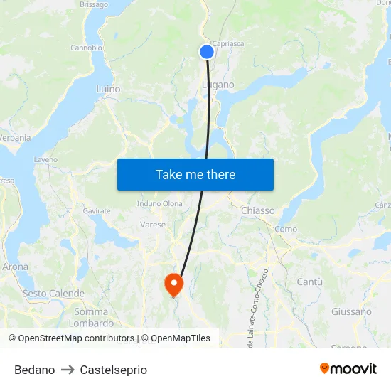 Bedano to Castelseprio map