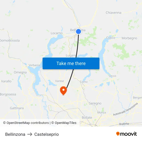 Bellinzona to Castelseprio map