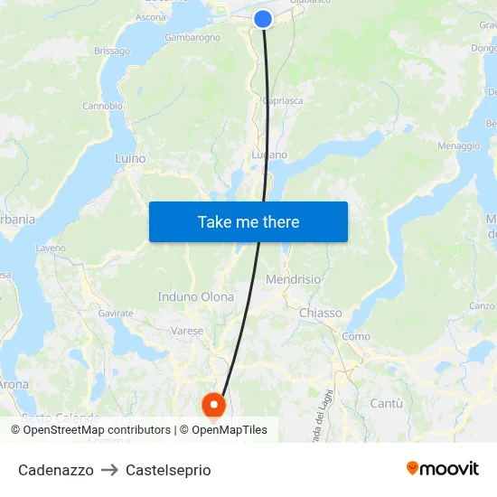 Cadenazzo to Castelseprio map