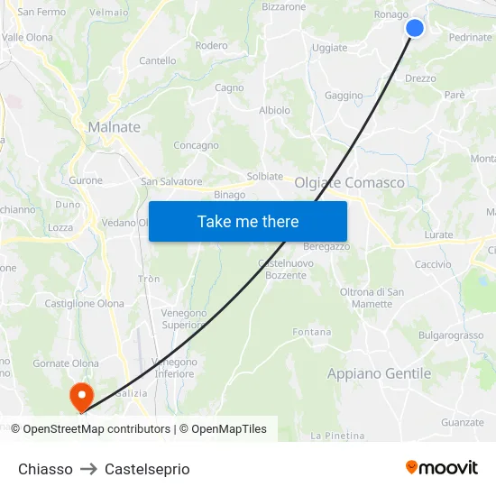 Chiasso to Castelseprio map