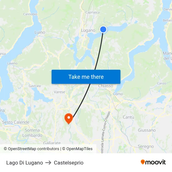 Lake of Lugano to Castelseprio map