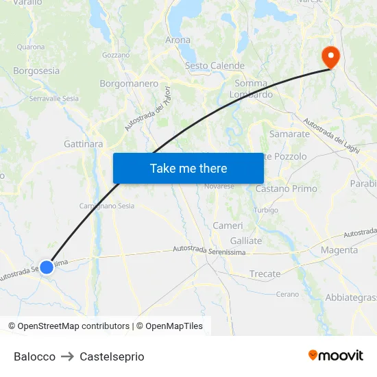 Balocco to Castelseprio map