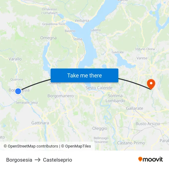 Borgosesia to Castelseprio map