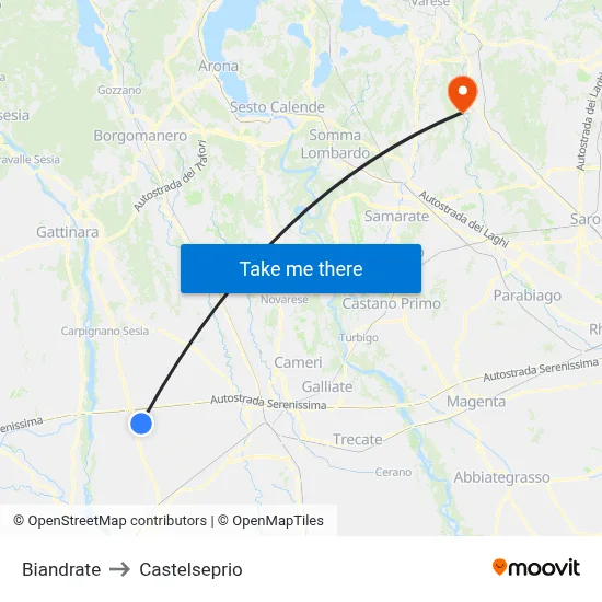 Biandrate to Castelseprio map