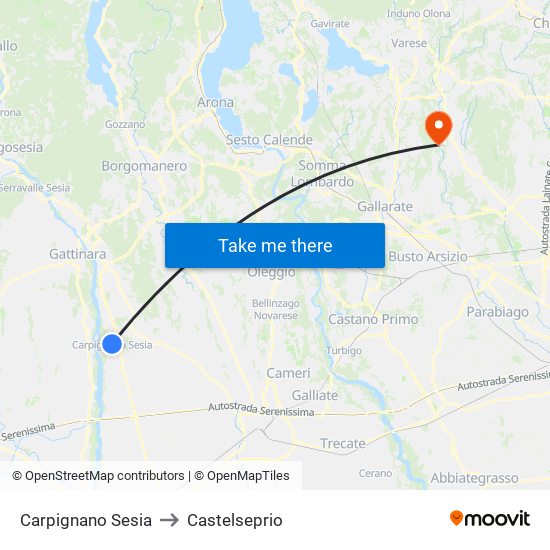 Carpignano Sesia to Castelseprio map