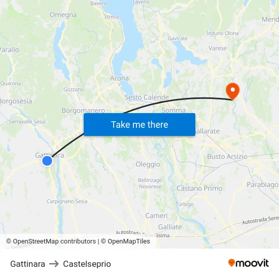 Gattinara to Castelseprio map