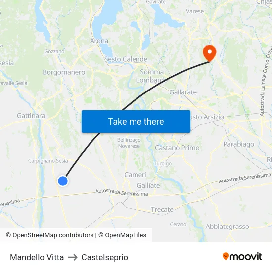 Mandello Vitta to Castelseprio map
