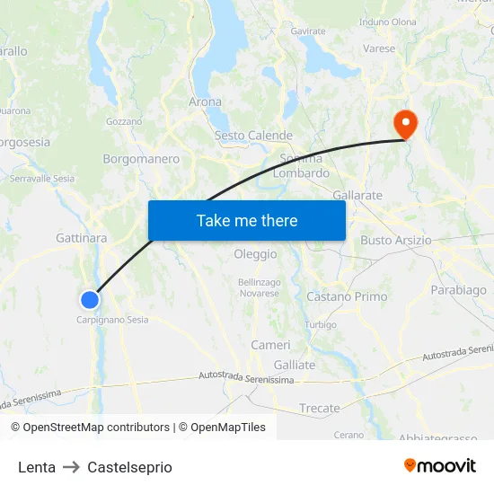 Lenta to Castelseprio map