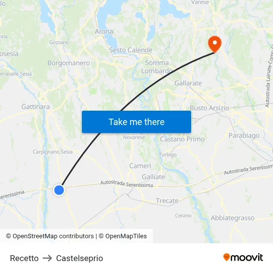 Recetto to Castelseprio map