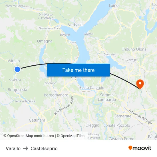 Varallo to Castelseprio map