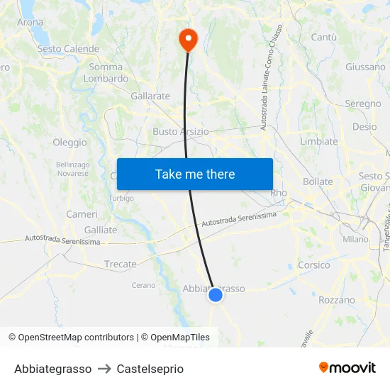 Abbiategrasso to Castelseprio map