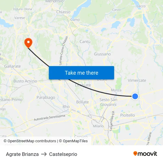 Agrate Brianza to Castelseprio map