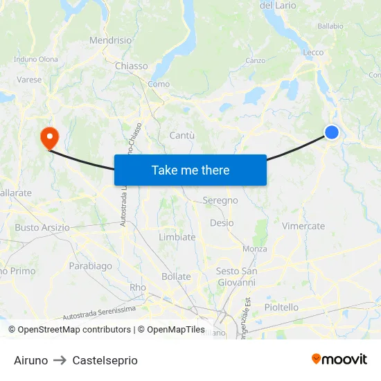 Airuno to Castelseprio map