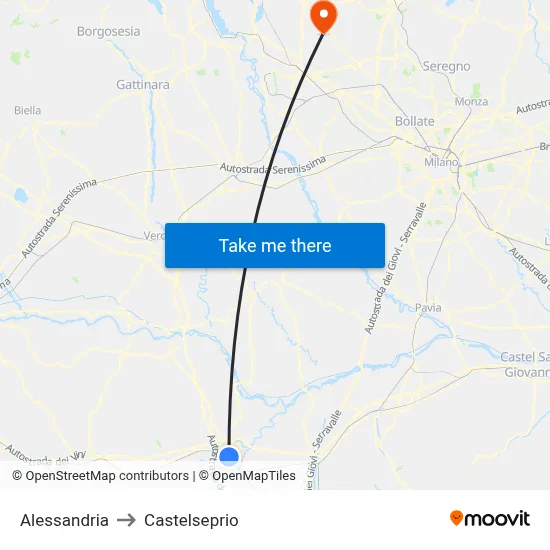 Alessandria to Castelseprio map