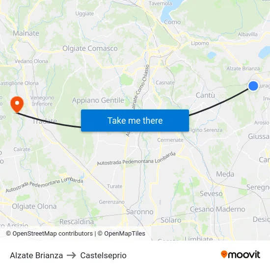 Alzate Brianza to Castelseprio map