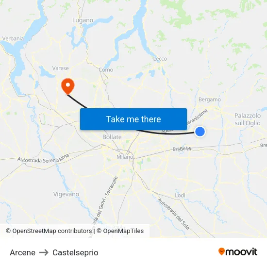 Arcene to Castelseprio map