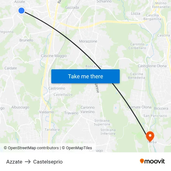Azzate to Castelseprio map