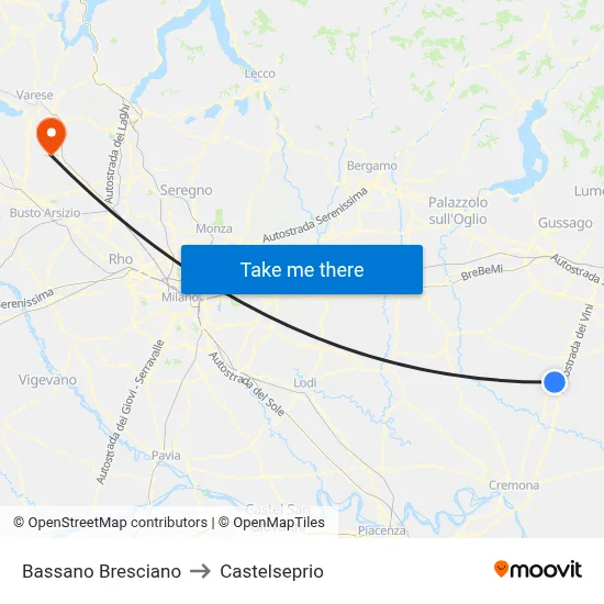 Bassano Bresciano to Castelseprio map
