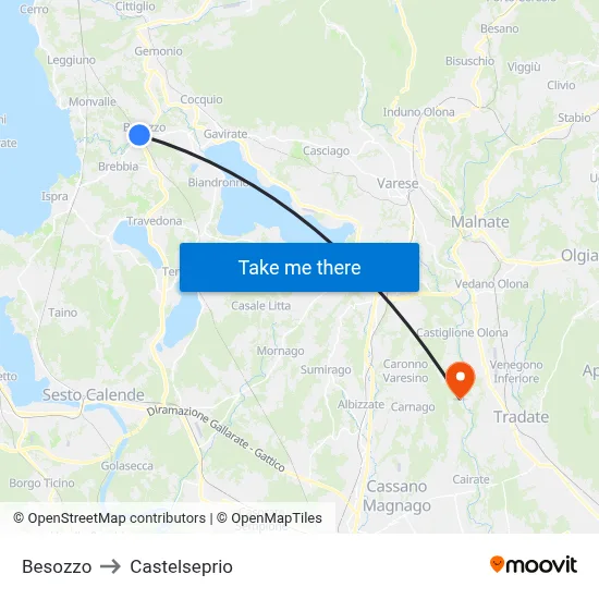 Besozzo to Castelseprio map