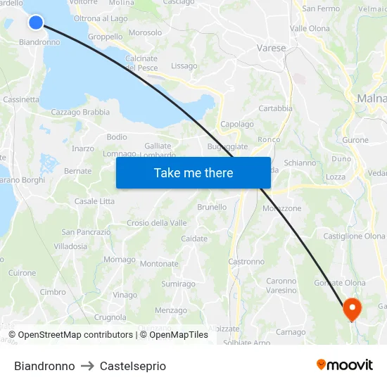 Biandronno to Castelseprio map