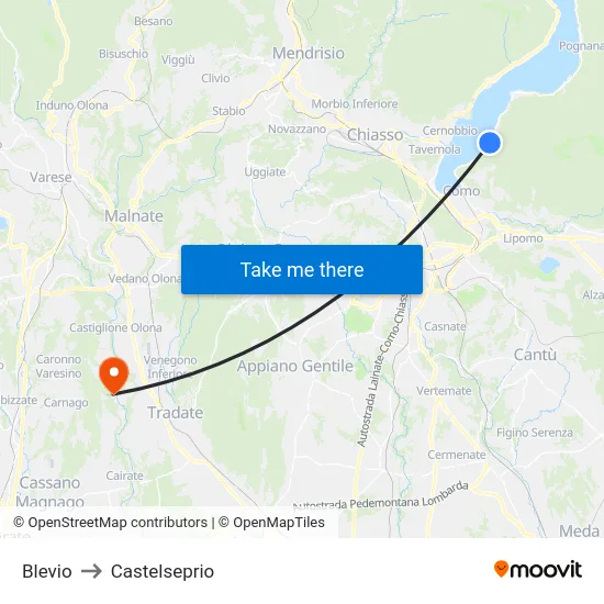 Blevio to Castelseprio map