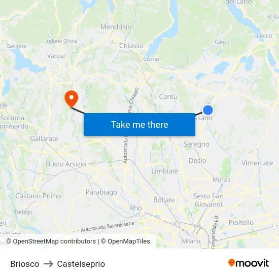 Briosco to Castelseprio map