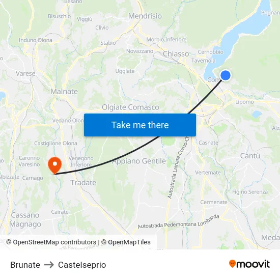Brunate to Castelseprio map