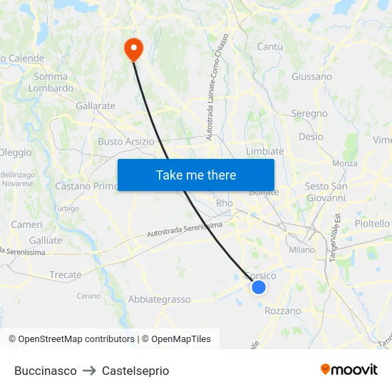 Buccinasco to Castelseprio map