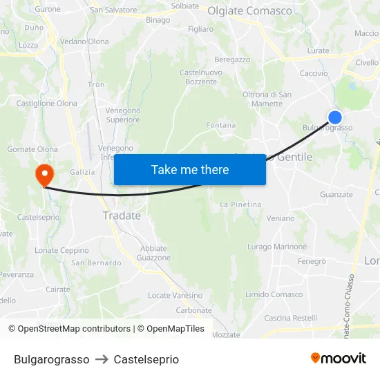 Bulgarograsso to Castelseprio map