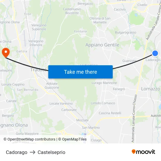 Cadorago to Castelseprio map