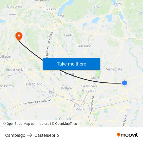 Cambiago to Castelseprio map