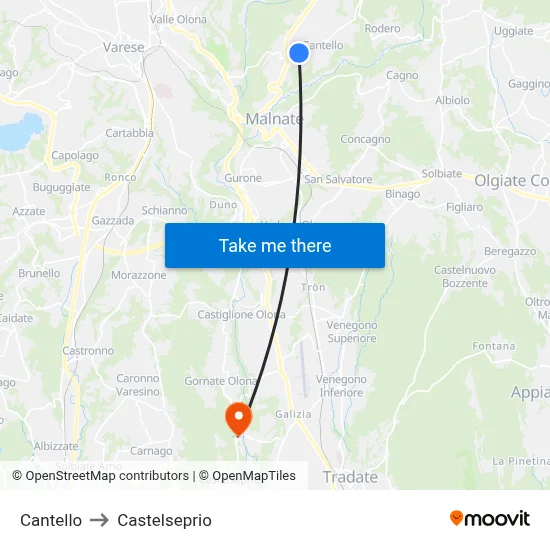 Cantello to Castelseprio map