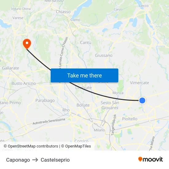 Caponago to Castelseprio map