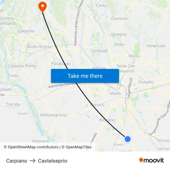 Carpiano to Castelseprio map