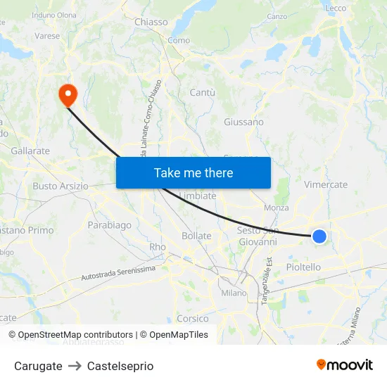 Carugate to Castelseprio map