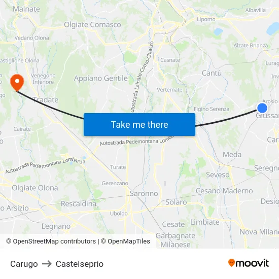 Carugo to Castelseprio map