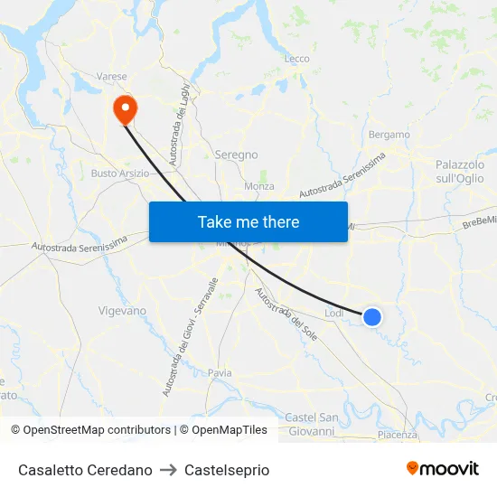 Casaletto Ceredano to Castelseprio map