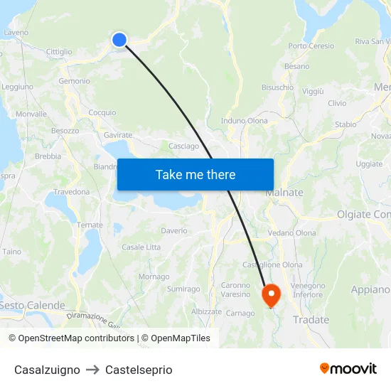 Casalzuigno to Castelseprio map