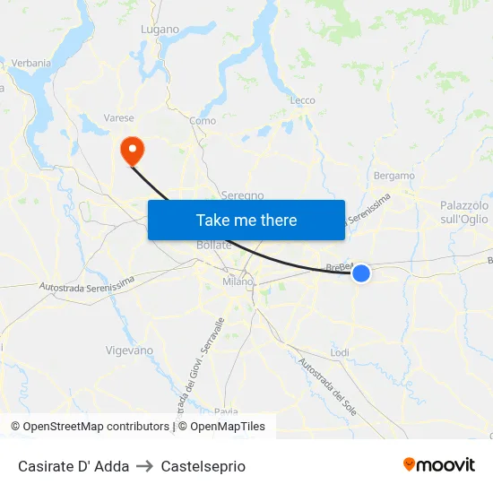 Casirate D' Adda to Castelseprio map