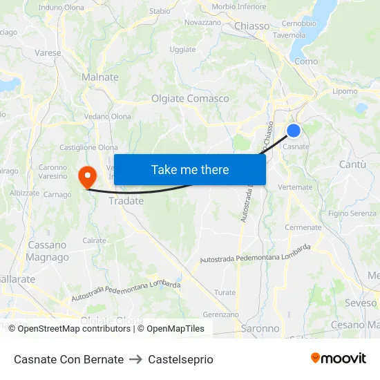 Casnate Con Bernate to Castelseprio map