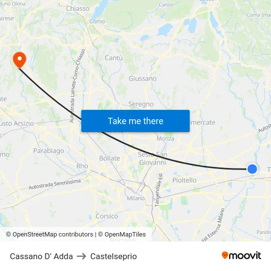 Cassano D' Adda to Castelseprio map