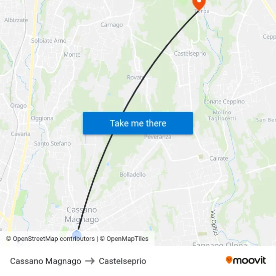 Cassano Magnago to Castelseprio map