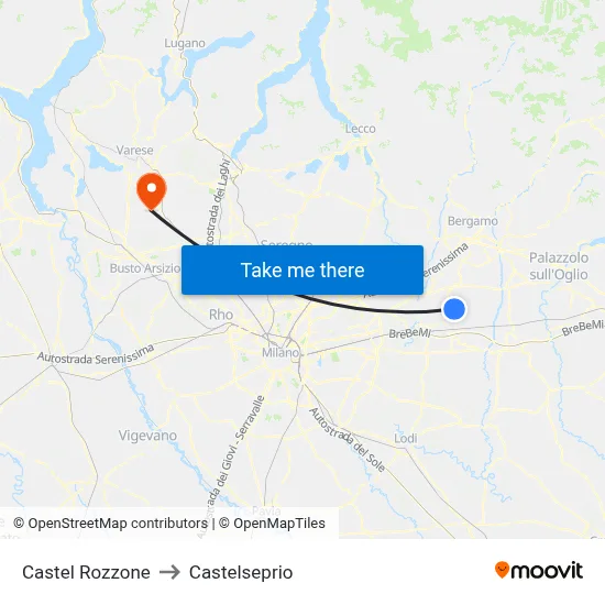 Castel Rozzone to Castelseprio map
