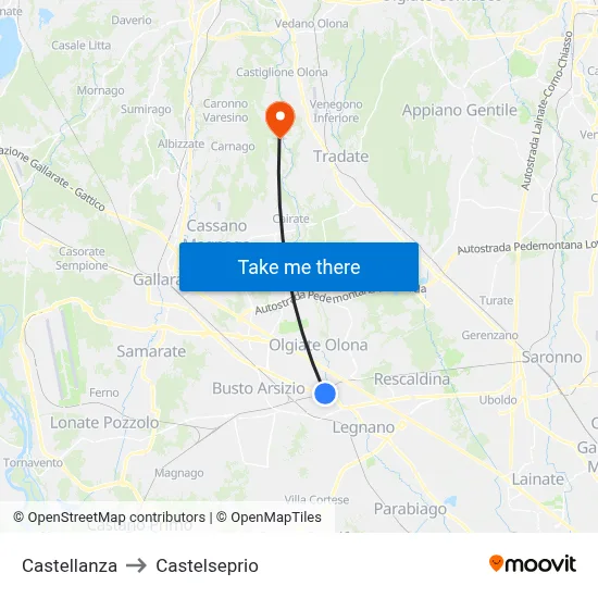 Castellanza to Castelseprio map