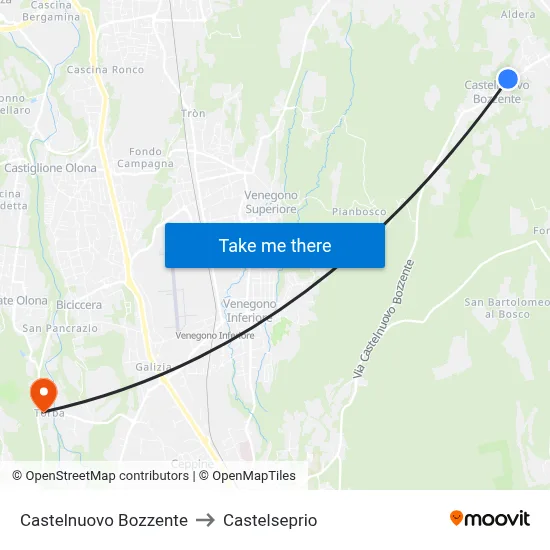 Castelnuovo Bozzente to Castelseprio map